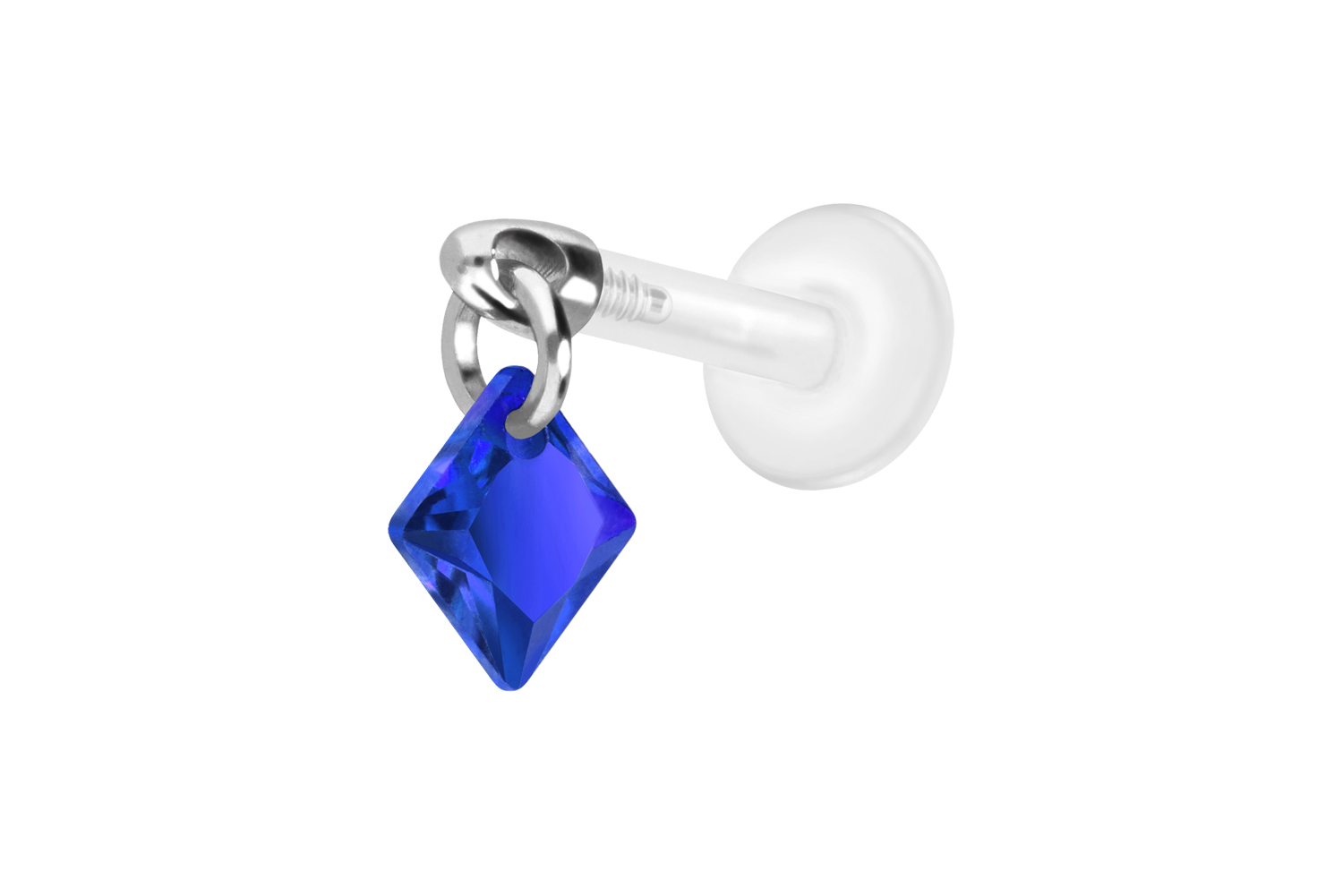 PTFE Labret Piercing mit Innengewinde + Titan-Aufsatz KRISTALLQUADRAT